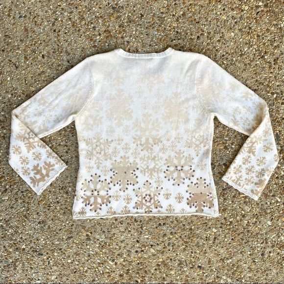 Like New Liz Claiborne Wool Angora Rabbit Snowflake Christmas Sequins Sweater L - Picture 9 of 9